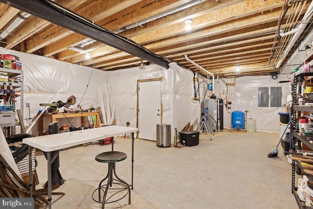 unfinished basement featuring gas water heater and electric panel