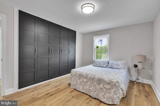 bedroom featuring light hardwood / wood-style floors and a closet