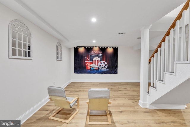 living area with wood-type flooring