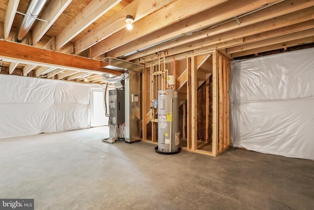 basement featuring electric water heater