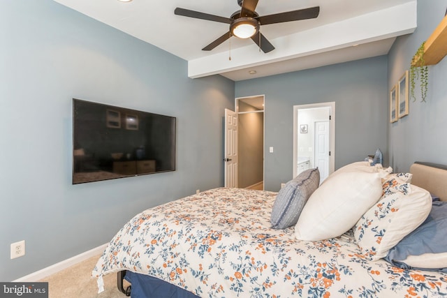 bedroom featuring ceiling fan and carpet