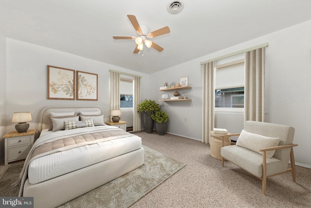 bedroom featuring carpet flooring and ceiling fan