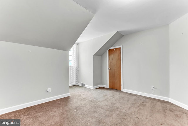 additional living space with lofted ceiling and light colored carpet