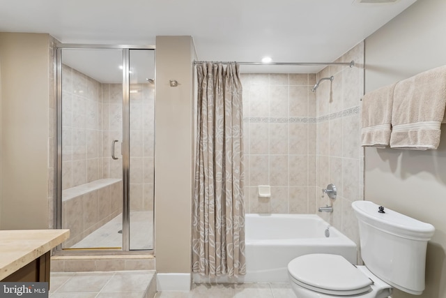 bathroom with tile patterned flooring, vanity, toilet, and a shower with shower curtain