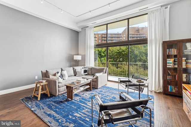 living room with dark wood-type flooring