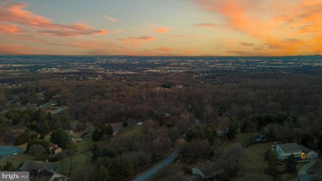 view of aerial view at dusk