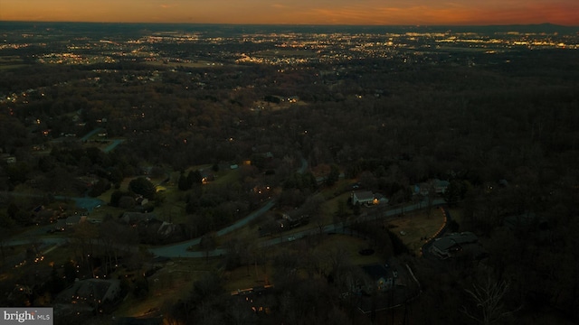 view of aerial view at dusk