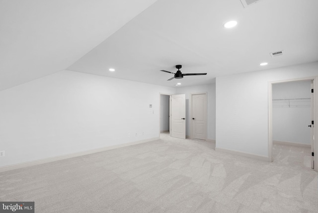 unfurnished bedroom with light carpet, baseboards, visible vents, and recessed lighting