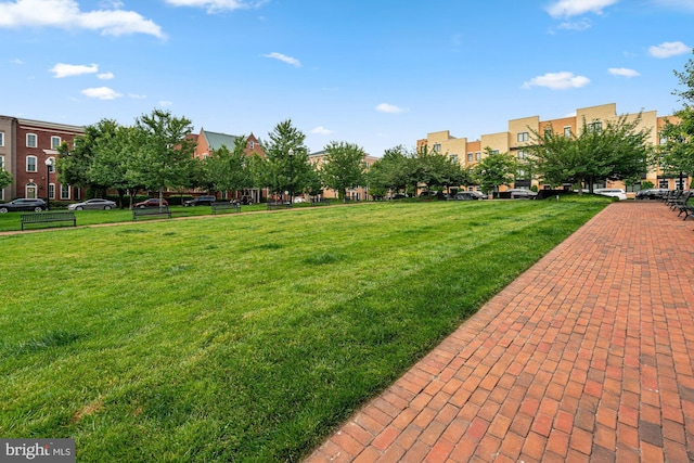 view of home's community with a lawn