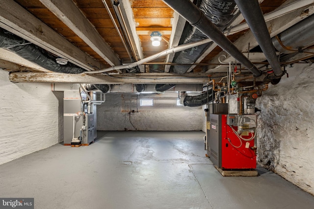 basement with heating unit