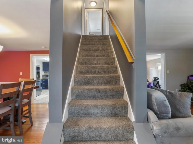 stairway featuring wood finished floors