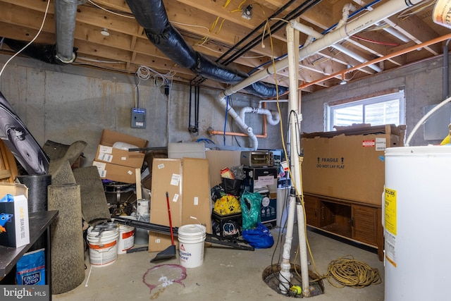 basement featuring water heater