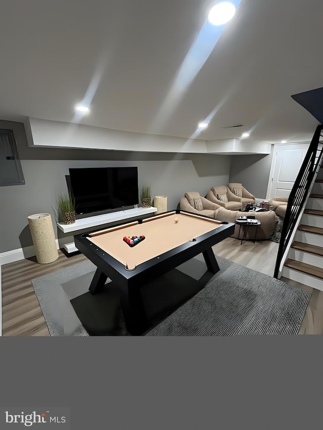 game room featuring light hardwood / wood-style floors and billiards