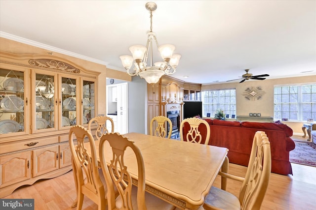 dining space featuring crown molding, light hardwood / wood-style floors, and a healthy amount of sunlight