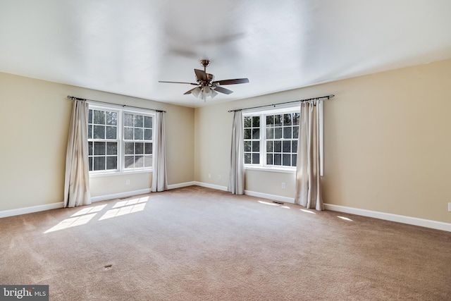 empty room with carpet flooring, a healthy amount of sunlight, and baseboards