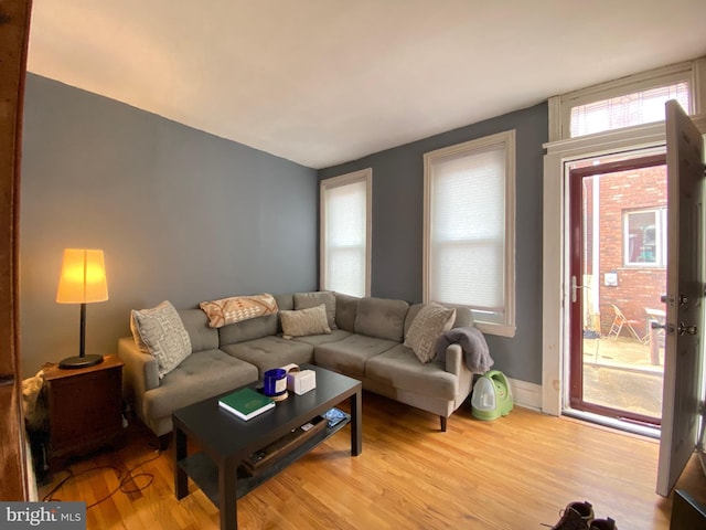 living room featuring light wood-type flooring