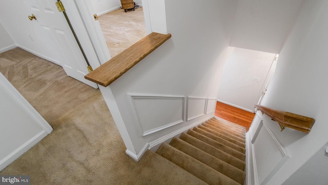 stairs with carpet flooring