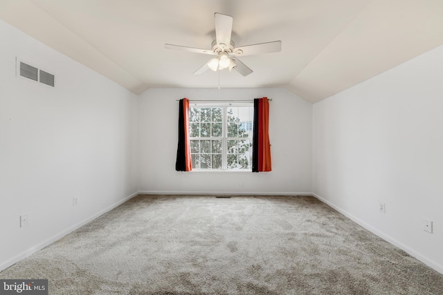 bonus room with ceiling fan, carpet floors, and vaulted ceiling