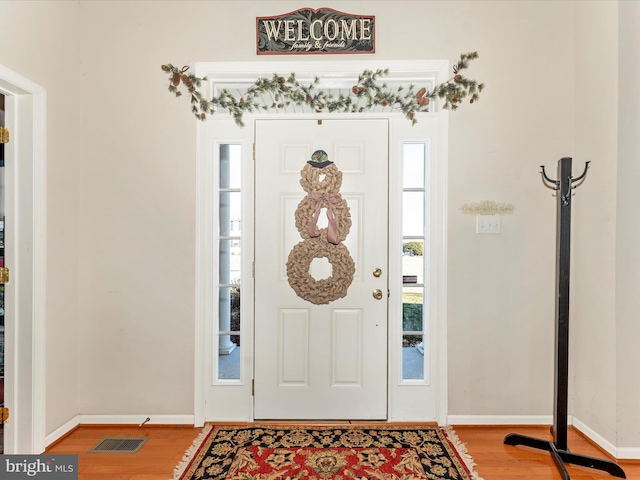 foyer entrance with hardwood / wood-style flooring