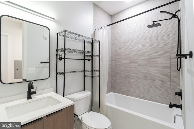 full bathroom featuring vanity, toilet, and shower / tub combo with curtain