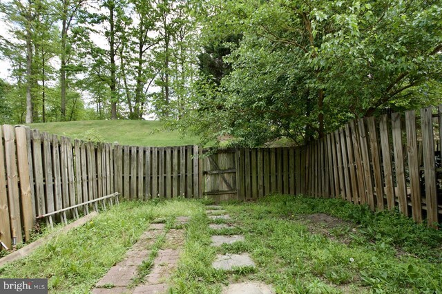 view of yard with a gate and a fenced backyard