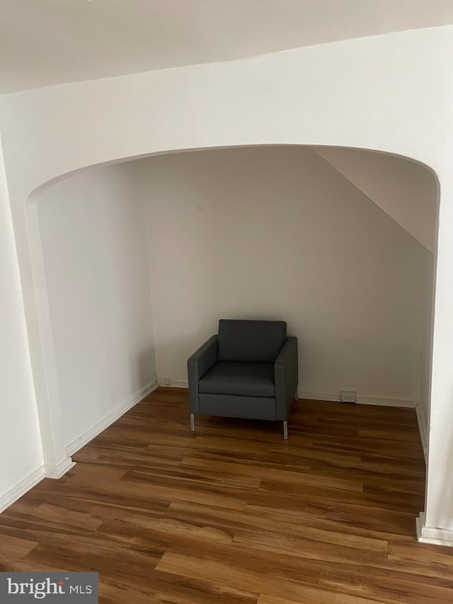 unfurnished room with dark wood-type flooring