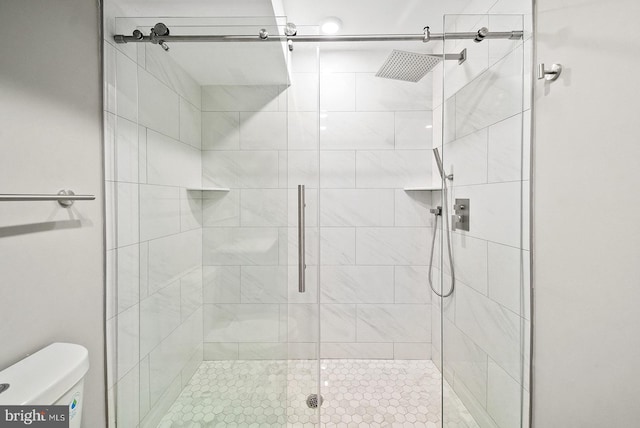 bathroom featuring toilet and walk in shower