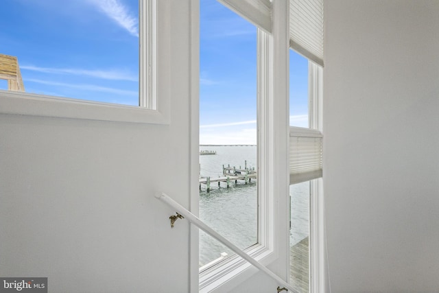 room details featuring a water view