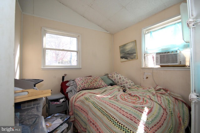 bedroom with lofted ceiling