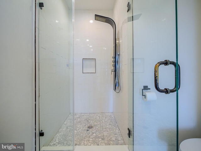 bathroom with toilet and walk in shower