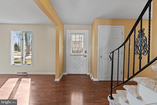 foyer entrance featuring dark hardwood / wood-style floors and a wealth of natural light