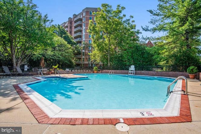 view of swimming pool with a patio area