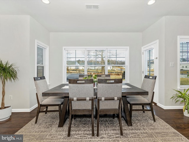 dining space featuring dark wood-type flooring