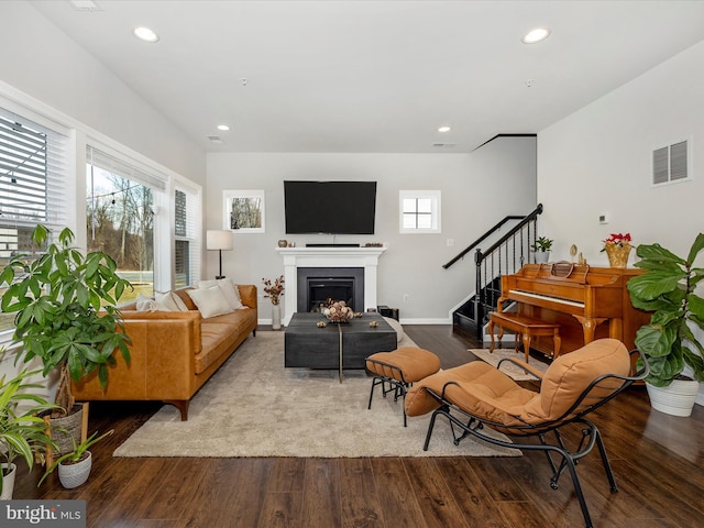 living room with hardwood / wood-style floors