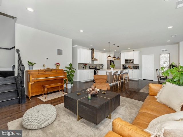 living room featuring light wood-type flooring