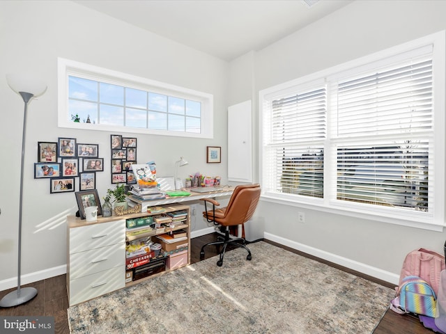 office space featuring dark wood-type flooring