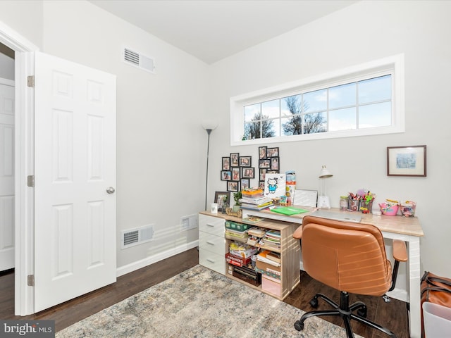 home office featuring dark hardwood / wood-style flooring