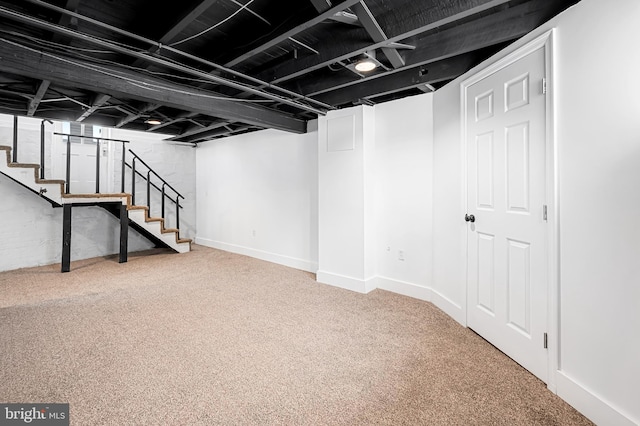 basement with carpet floors