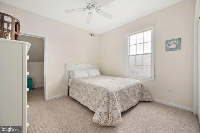 bedroom with carpet floors and ceiling fan