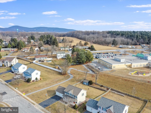 birds eye view of property featuring a mountain view