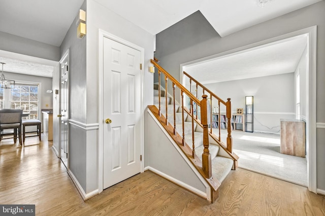 staircase with hardwood / wood-style floors