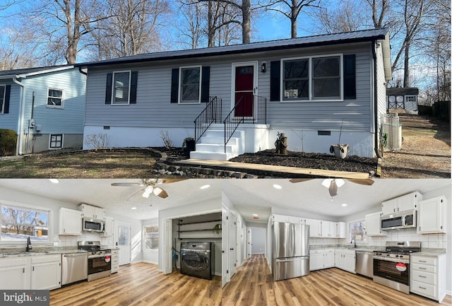 exterior space featuring ceiling fan, area for grilling, washer / clothes dryer, and sink