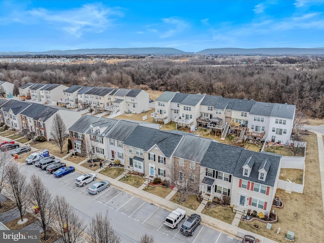 aerial view featuring a residential view and a mountain view