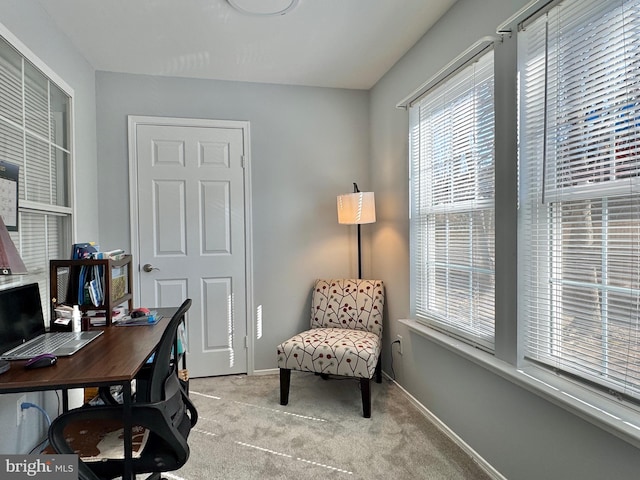 home office featuring light carpet