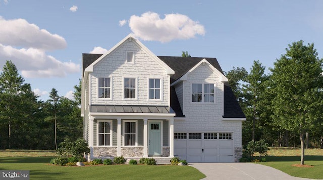 view of front of property featuring a garage and a front yard