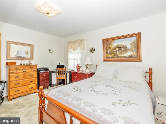 bedroom with light carpet