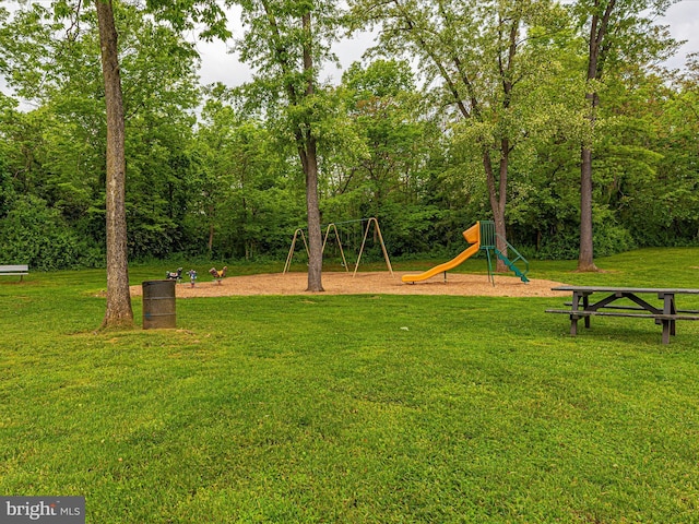 view of play area with a yard