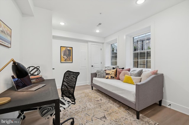 home office featuring wood-type flooring