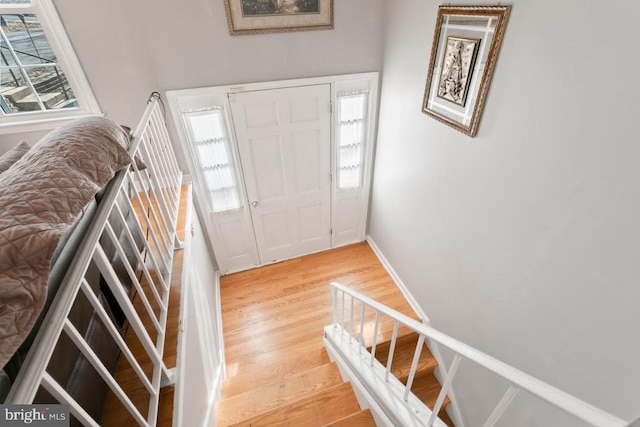 entrance foyer with a healthy amount of sunlight and light wood-type flooring