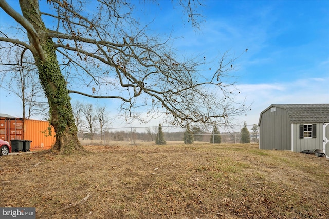 view of yard featuring a storage unit